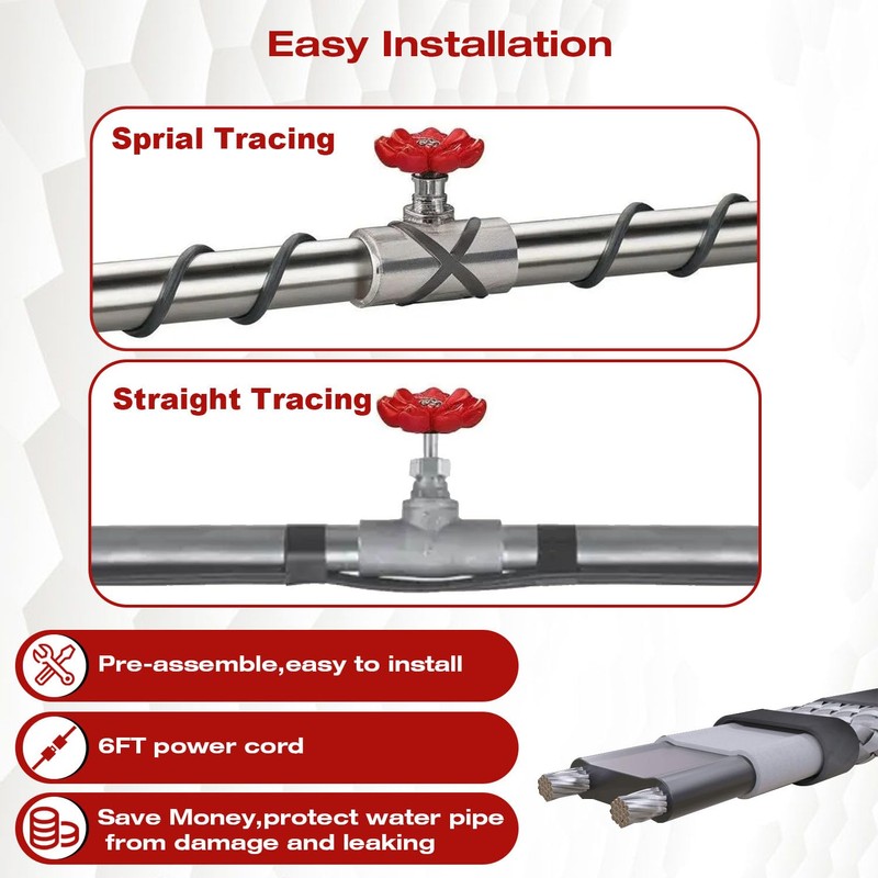 H&G Lifestyles 8W/FT Heat Tape for Water Pipes, Self-Regulating Heat