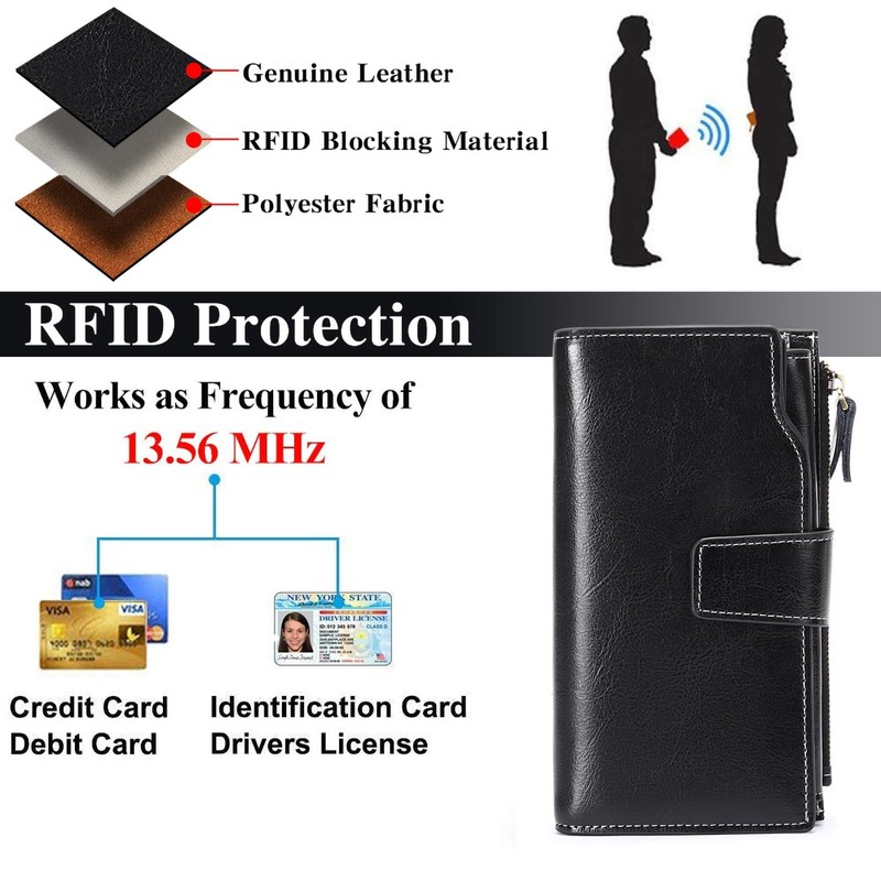 SENDEFN Women's Long Wallet, Bi-fold Wallet, Genuine Leather, Large Capacity,
