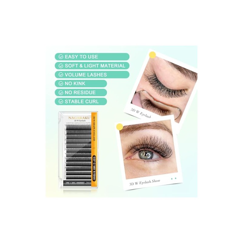 NAGARAKU 3D W Blister Extensión de pestañas Pre armadas Volumen