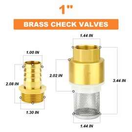 GASHER 1" Brass Foot Valve, Check Valve Non Return Water Pump Bottom Filter with Hose Barb Fittings, for Suction Hose
