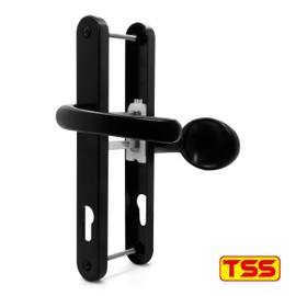 TSS UPVC Door Handle Set- Lever Moveable Pad - 92mm / 62mm PZ (Centres) - 215mm Screw to Screw - Backplate 246mm X 32mm - Replacement UPVC Door Handles - PVC Door Handle (Black)
