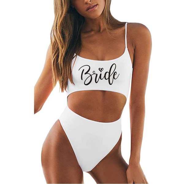 MUZHI Women's Bride One Piece Swimsuits Ruched Tommy Control Wifey