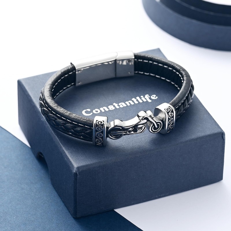 constantlife Motorcycle Cremation Bracelet for Ashes for Men Braided Leather