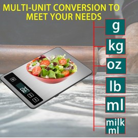 VITSOL 33lb/15kg Digital Kitchen Scale, Food Scale, High Capacity Weight Grams and Ounces for Baking Cooking and Meal Prep, 6 Units with Tare Function, LCD Display, Type-C Charging USB Rechargeable
