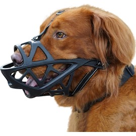Dog Muzzle, Soft Basket Muzzle for Medium Large Sized Dog Golden Shepherd Shepherds, Dog Mouth Guard for Biting Chewing Scavenging, Allow Drinking and Eating (Black, L)