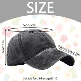 XIEXIESHER Baseball Cap Boys Girls 52-56 cm Adjustable Size Plain Cotton Youth Baseball Cap Suitable for Children or Adults Outdoor Sports Parasol Base Cap, black