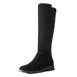 Shoe'N Tale Women's Knee High Boots Flat Low Heel Stretchy Round Toe with Side Zipper(8.5,Black)