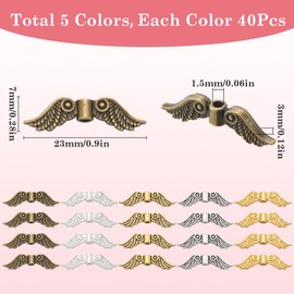 SOFPLATE 1 Box 200pcs 5 Colors Angel Wings Beads Small Butterfly Wing Bead Tibetan Style Antique Gold Silver White Fairy Wing Shaped Bead Bulk for Jewelry Making Bracelet Necklace Christmas DIY