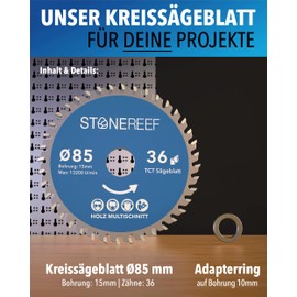 STONE REEF Saw Blade 85 x 15 – Circular Saw Blade [Includes Adapter to Bore 20 & 16 mm], Compatible with Angle Grinders from Bosch, Makita etc. – Saw Blade Circular Saw Nail Proof – for Wood, Metal