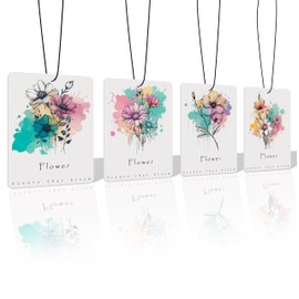 Forest Charger Flower Scented Car Air Freshener 4 Pcs, Watercolor Floral Hanging Air Freshener for Cars Closet Drawer Books, Girly Car Accessories Decor for Women
