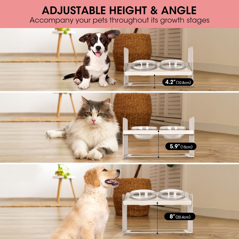 PETCOMO Elevated Dog and Cat Bowl Stand – Adjustable Height,