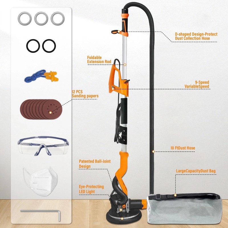 POPBULL Drywall Sander 1050W Electric Disc Sander w/ Vacuum Dust