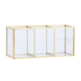 Gold Makeup Brush Holder Organizer, Makeup Organiser with 3 Compartments, Gold & Transparent Cosmetic Holder Makeup Storage Box for Brushes, Eyeliner, Lipstick and More