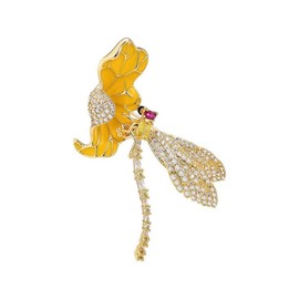 EMEGCY Yellow Dragonfly Brooch Pin 18K Gold Plated Dragonfly Rhinestone Brooches Pins Jewelry Gift for Women