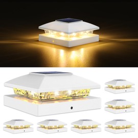 VOLISUN 4x4 Solar Post Cap Light 6pack,Solar Fence - Post Lights Outdoor Waterproof for Wooden/Vinyl Post,White Deck Post Cap Light Solar Powered with Warm White for Garden/Patio/Porch