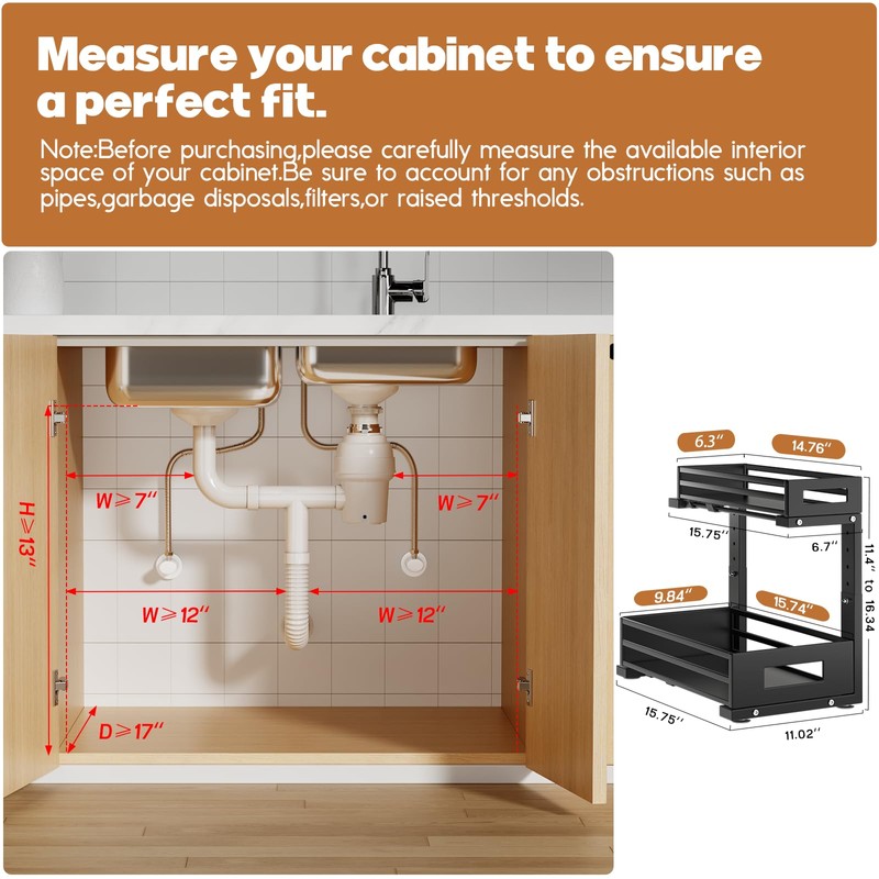 2-Pack Under Sink Organizers and Storage,2-Tier L Shape Pull Out