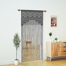 YaoYue Macrame Lace Door String Curtain for Doorways,Room Divider Doorway Hippie Window Panel Room Divider Wall Closet Curtains for Bedroom Closet Door Drapes Decorations (35×79in/90×200cm,Grey)