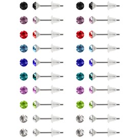 Set of 40 (20 Pairs) Rhinestone Crystal 5mm Stud Earrings Gems Multi Colours by Kurtzy TM