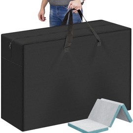 Foldable Mattress Storage Bag, 61"x13"x27.5" Portable Waterproof Carry Case for Trifold Memory Foam Queen Folding Mattress, 600D Oxford Heavy Duty Camping Cots Bag, Black