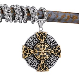 Fantasy Forge Jewelry Large Celtic Cross Necklace Unisex Gold Silver 316L Stainless Steel Vegvisir Pendant