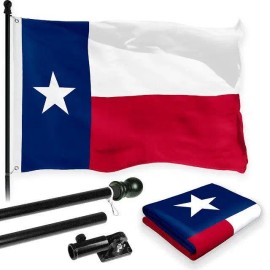 UD_G128 Combo Pack: 6 Feet Tangle Free Spinning Flagpole (Black) Texas TX State Flag 3x5 ft Printed 150D Brass Grommets (Flag In