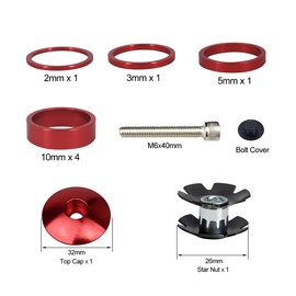 PLATTBK Bicycle Stem Spacer 1 1/8 with Headset Cap Ahead Fork Claw MTB Headset Spacer 2 mm / 3 mm / 5 mm / 10 mm for Road Bike, BMX Pack of 10