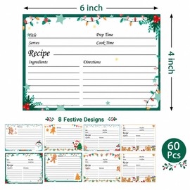 60 Pack Christmas Recipe Cards 4x6 Inch Double Sided Holiday Recipe Cards