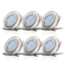 Set of 6 x Recessed LED Ceiling Spotlights / Rotatable / Ultra Flat / Includes 6 x 5 W LED Module / 230 V / IP23 / Round / Warm White / Plastic / Matte / Nickel / Efficiency Class A + / 6 x 400 LM / Installation Depth Only 30 mm
