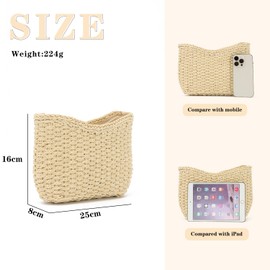 SUTUKU Straw Woven Shoulder Bag for Women Summer Beach Tote Bag Crossbody Handbag Satchel Chain Purse, beige