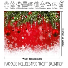 Allenjoy 10x8ft Fabric Snowflake Christmas Backdrop for Winter New Year Photography Family Party Birthday Supplies Glitter Bokeh Sparkle Red Merry Background Baby Shower Decorations Photo Booth Props