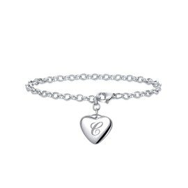 LSxAB Women Girls Heart Initial C Letter Charm Bracelets 26 Letters Alphabet Stainless Steel Chain Wristband Bracelet Men's Birthday Gifts 7" Adjustable