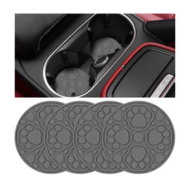 FALVFUN Car Cup Holder Coasters, 2PCS 2.75 inch Silicone Anti Slip Cute Dog Paw Vehicle Cup Mats, Automotive Water Bottles Holder Decorative Accessories, Universal for SUV RV Truck (Light Gray)
