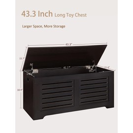 DINZI LVJ Storage Chest, 43.3” Wooden Toy Box with 2 Safety Hinges, Retro Entryway Shoe Storage Bench with Flip-Top, Sturdy Large Storage Trunk for Living Room, Bedroom, Easy Assembly, Espresso