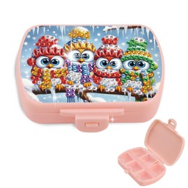 JICFDAO Diamond Painting Pillendose 9x6.2x2.5cm Tablettendose mit 6 Fächer Tablettenbox Tragbare Medikamentenbox Reise-Kleine Pillenhalter Pillenetui für Geldbörse oder Tasche Zum Aufbewahren Eule