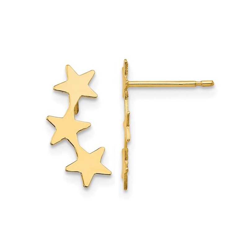 14K Yellow Gold Polished Three Star Post Earrings