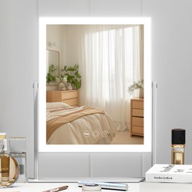 Misavanity Vanity Mirror with Lights Strip 11.8" x 9.8" Lighted Makeup Mirror with Lights Dimmable 3 Color Lighting Modes 360° Rotation Smart Touch Control Detachable 10X Magnification, White