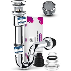 M. ROSENFELD HOME R?hrensiphon Waschbecken aus Messing + Chrom Ablaufgarnitur POP UP Ventil mit berlauf + Strahlregler M24 Wassersparer mit Sieb - Alles Dabei