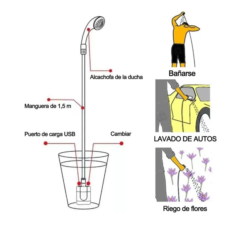 Portable Shower ABS Electric Battery Powered Camping Shower Pump for