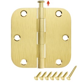 HOSOM Door Hinges Satin Brass 3.5 Inch with 5/8" Radius Corners Interior and Exterior Door Hinges 3 1/2" Gold Door Hinge Heavy Duty Steel Residential Door Hardware, 12 Pack