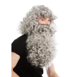 WIG ME UP - 46-A+B-ZA68R Wig and Beard Set Deluxe Servant Ruprecht Prophet Hermit Hermit Magician Grey