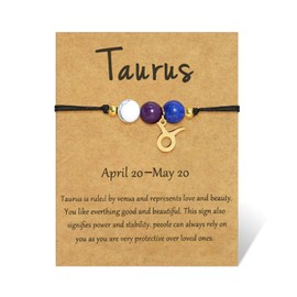 nylry Healing Crystal Zodiac Bracelets for Women Men 12 Constellation Bracelet Natural Stone Chakra Zodiac Sign Beaded Bracelets Astrology Birthday Healing Crystals Jewelry Gifts-Taurus