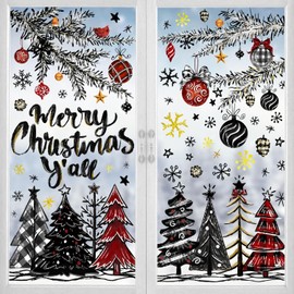 Vellibring 136 PCS Christmas Window Clings Stickers Winter Snowflakes Merry Christmas Tree Pine Branches Window Decals for Xmas Party Home Holiday Shop Glass Display Decoration