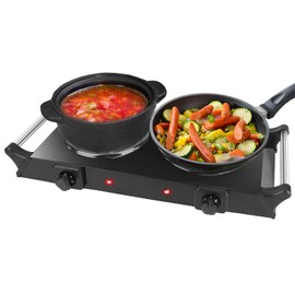 iMounTEK 2000W Electric Dual Burner Portable Coil Heating Hot Plate Stove Countertop RV Hotplate with 5 Temperature Adjustments Portable Handles/Black Double