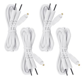 TENS EMS Replacement Cable with 2 mm Pin Connectors, Flexible Electrode Cable, Accessories for Electrotherapy, Electrostimulator, Muscle Stimulation, Pack of 4 (White)