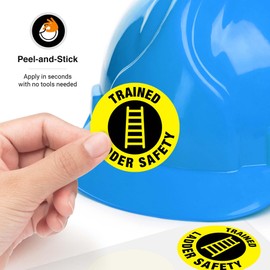 Trained Ladder Safety Hard Hat Sticker, (6 Pack) 2x2 Inches, Contruction Hard Hat Decal, Made in USA by Sigo Signs