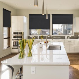 100% Blackout Cordless Roller Window Shades, Free-Stop Black Out Blinds for Indoor Windows,Thermal Insulated UV Protection,Window Shades Pull Down for Home,Office,Easy to Install,34" W x 72" H, Black