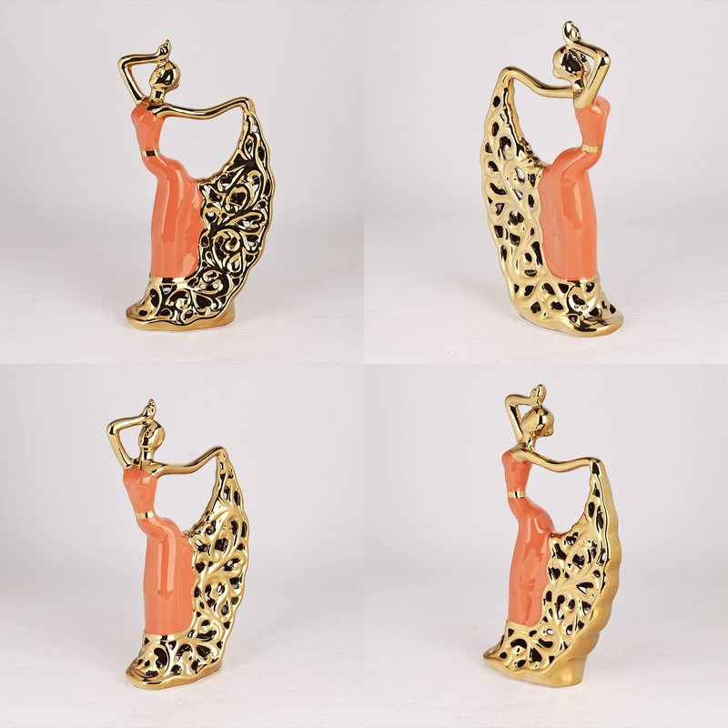DOVDOV Abstract Ceramic Dancer Decorations, Orange and Gold Home Living