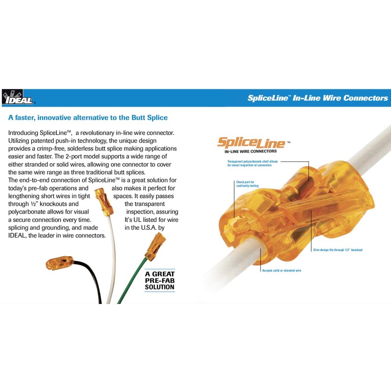 20PK Spliceline Orange in-Line Push-in Butt Splices