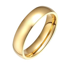 HIJONES Jewellery Womens Stainless Steel 18k Gold Plated Wedding Ring Size W 1/2