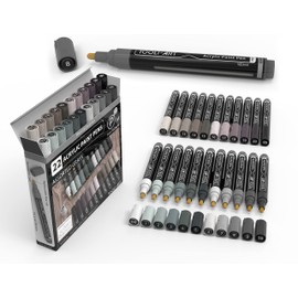 TOOLI-ART 22 Acrylic Paint Markers Paint Pens Pro Color Series Set 3mm Medium Tip for Rock Painting, Glass, Mugs, Wood, Metal, Glass Paint, Canvas, DIY. Non Toxic, Waterbased, Quick Drying (GRAYS)
